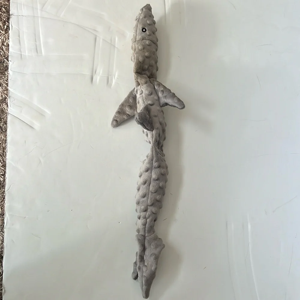 Gray Fabric Shark Dog Toy Squeaks and Crinkles